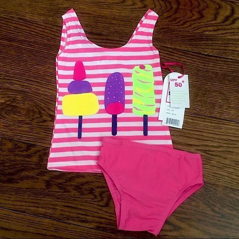 Pink and White Striped Ice Cream Two Piece Tankini Swim Suit